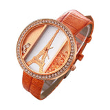 Eiffel tower ladies quartz Watch alloy rose gold dial PU strap Women's dress watch rhinestone watches quicksand wristwatches