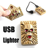 Electronic Skull Lighter USB Lighters & Smoking Accessories No Flame Windproof Rechargeable Fun Gadget Gifts For Man