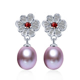 Elegant Plant Flower drop earrings,New Fashion Red Ruby dangle earrings,Best Price 925 silver jewelry 