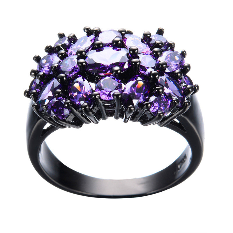 Elegant Purple Black Gold Filled CZ Ring Unique Design Vintage Party Wedding Rings For Women Christmas Fashion Jewelry