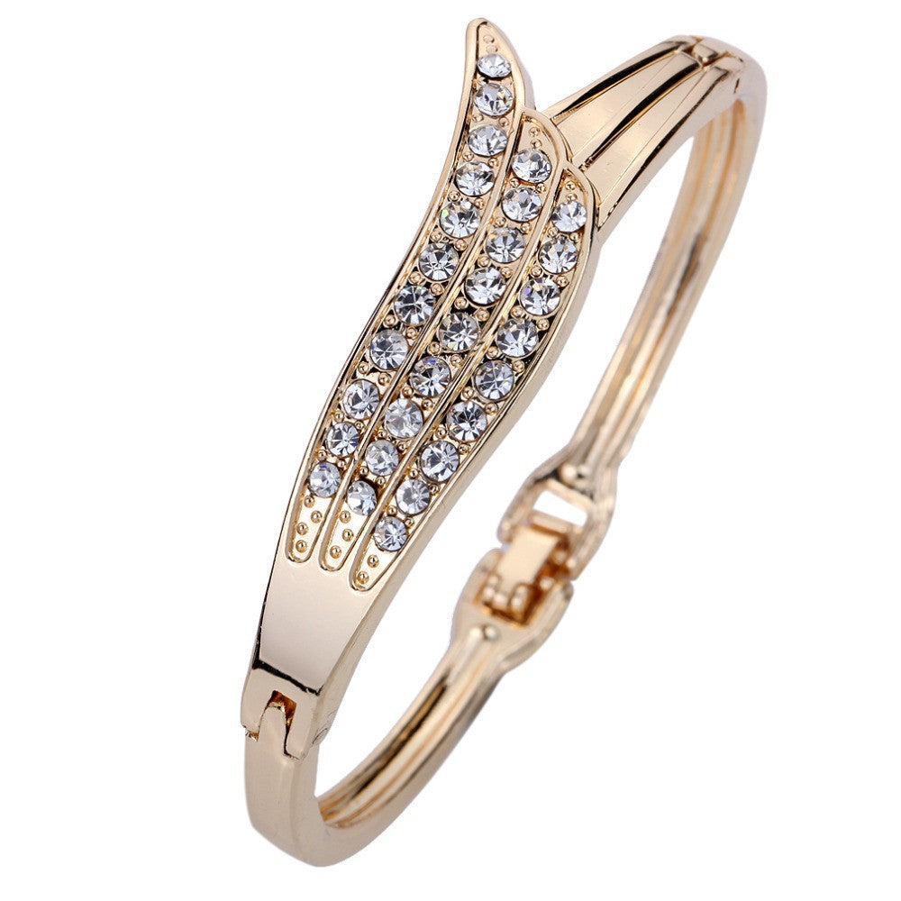 Elegant Rose Gold Angle Wing Carve Crystal Chain Link Bangle Bracelet Women Gift