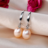 Elegant 8-9mm water drop freshwater pearl earrings classic 925 silver earrings for women