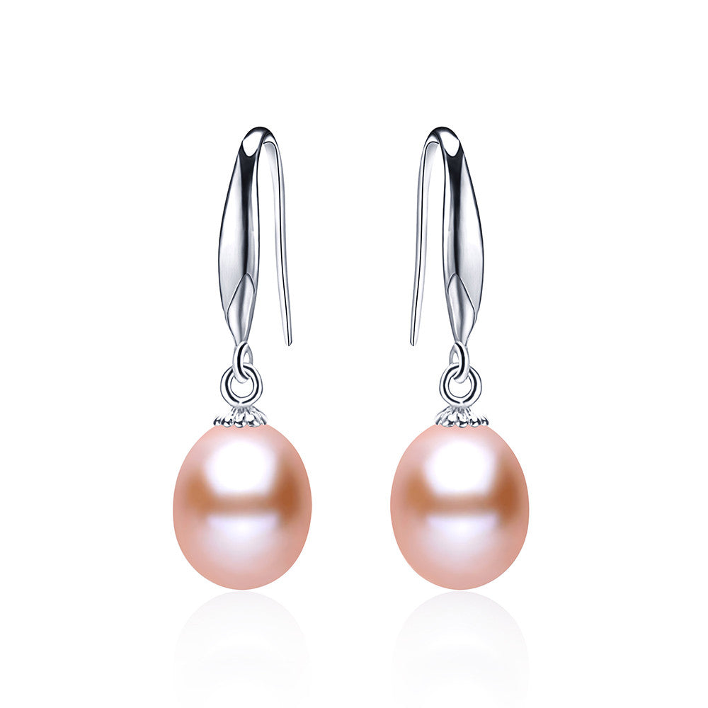 Elegant 8-9mm water drop freshwater pearl earrings classic 925 silver earrings for women