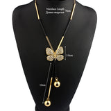 Elegant Butterfly Long Beaded Chain Tassel Necklace Women Rhinestone Office Lady Accessory Bohemia Costumes Jewelry 