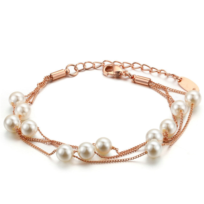 Elegant Imitation Pearl Chain Bracelet Rose Gold / Platinum Plated Jewelry For Women Partry Gift 