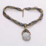 Elegant 2016 New Ethnic Style Alloy Rhinestone Necklace Natural Stone Pendant Chain Choker Bib Statement Necklace
