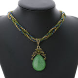 Elegant 2016 New Ethnic Style Alloy Rhinestone Necklace Natural Stone Pendant Chain Choker Bib Statement Necklace