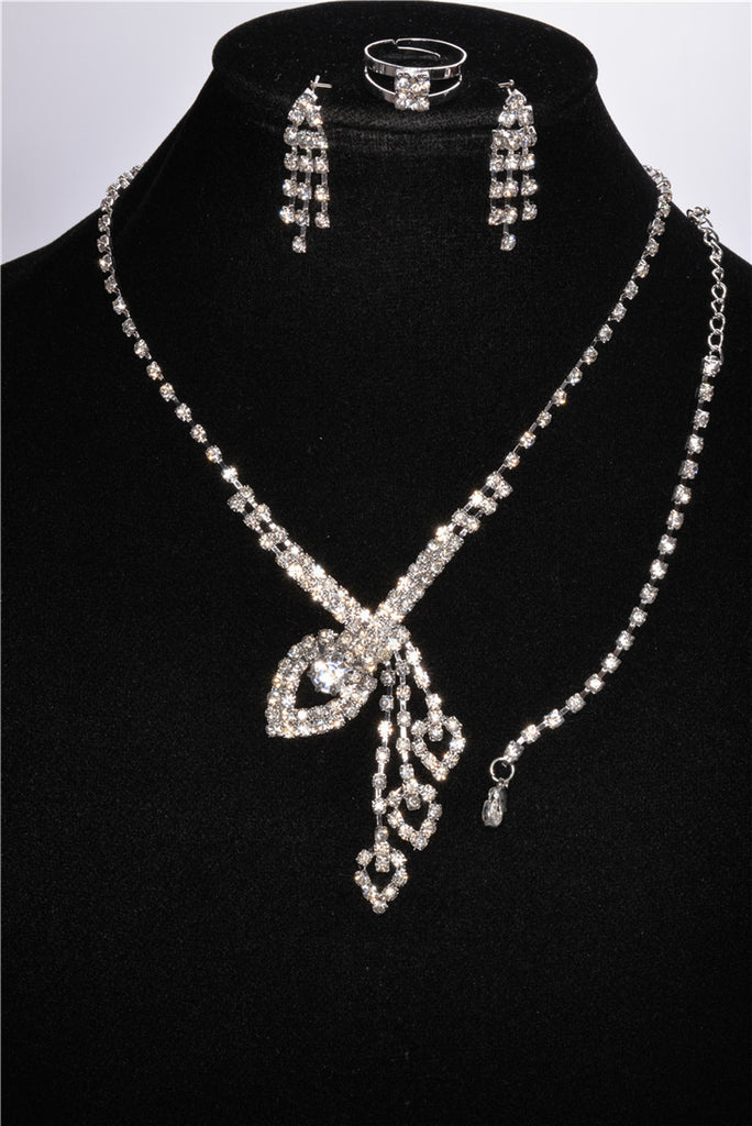 Elegant Pearl Shining Crystal 18K Silver Plated Austrian Crystal Bridal/Wedding Jewelry Sets For Women