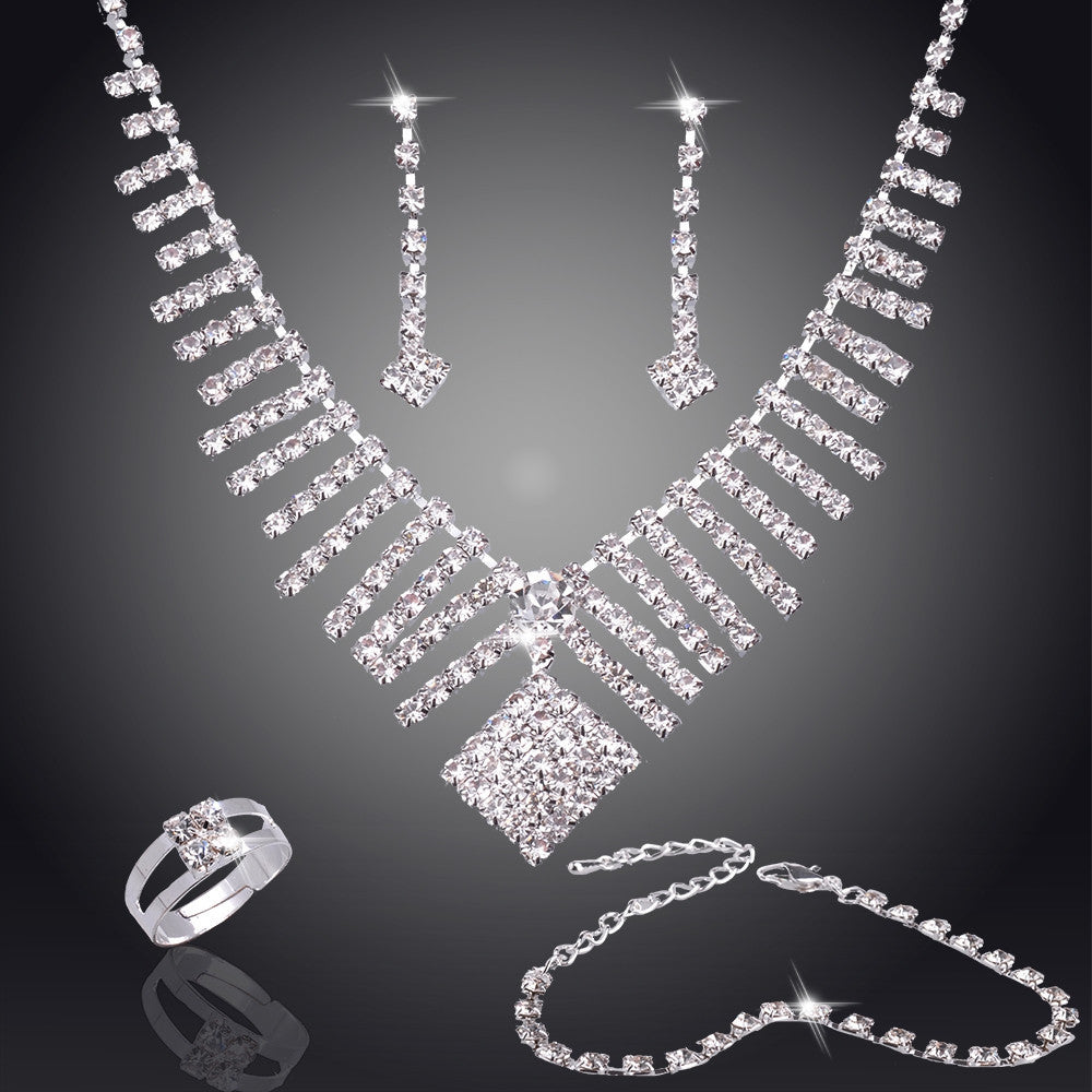 Elegant Pearl Shining Crystal 18K Silver Plated Austrian Crystal Bridal/Wedding Jewelry Sets For Women