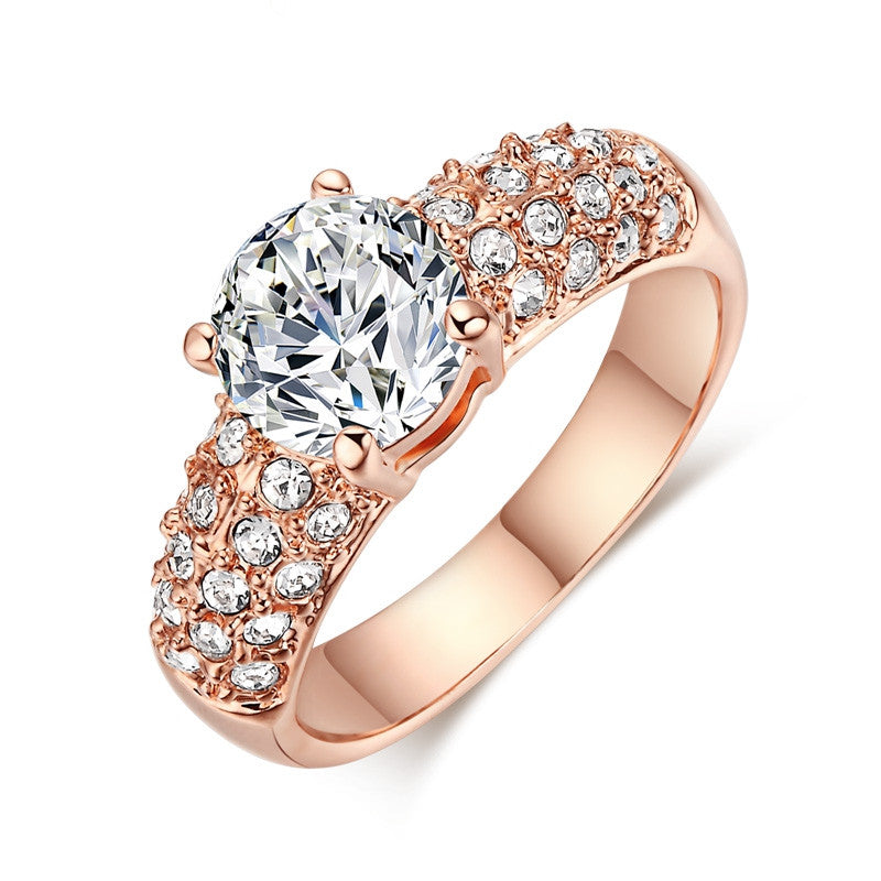 Engagement Wedding Rings CZ Diamond Rose Gold Plated Fashion Brand Rhinestone Ring Jewelry Gift For Women anel