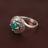 Engagement Ring Sterling Silver Jewelry Vintage Bohemia Green Gem Rings For Women Jewellery