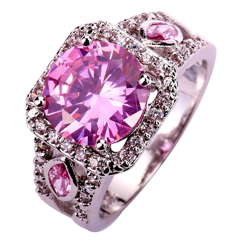 Engagement Wedding Bridal Hot Sales Women Round Cut Pink & White Sapphire 925 Silver Ring