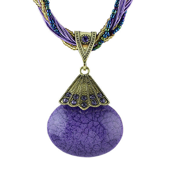 Ethnic Jewelry Bohemian Style Maxi Necklace Colorful Created Gemstone Pendant Necklace With Multilayer Chain Turkish Jewelry