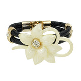 Ethnic Jewelry Colorful Pulseras PU Leather And Rhinestone Flowers Bracelets for Women Female Summer Style Bangles