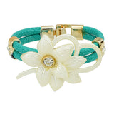 Ethnic Jewelry Colorful Pulseras PU Leather And Rhinestone Flowers Bracelets for Women Female Summer Style Bangles