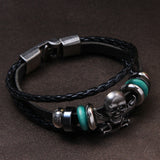 Europe Punk Hand Made Braided Charm Bracelet Bangles Skull Wristband Cuff Leather Bracelet For Men Adjustable