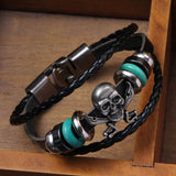 Europe Punk Hand Made Braided Charm Bracelet Bangles Skull Wristband Cuff Leather Bracelet For Men Adjustable