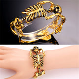 European Halloween Bracelet Punk Skull Skeleton Bracelet For Men Gold Plated Stainless Steel Heavy Biker Bangle Jewelry 