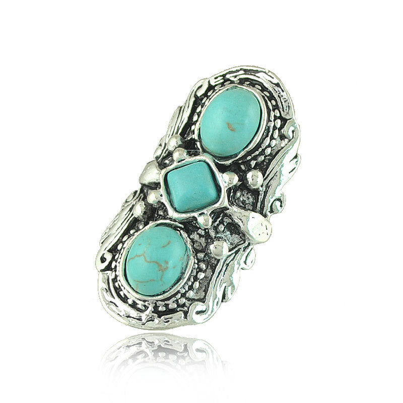 European Punk Style 3 in 1 Turquoise Rings Vintage Silver Statement Rings