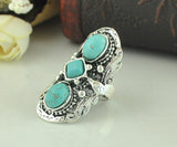 European Punk Style 3 in 1 Turquoise Rings Vintage Silver Statement Rings
