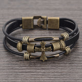 European Punk Style Genuine leather Braided Bracelet Vintage Religious Cross Charm Bracelets Wristband Men Wrap Bracelet Jewelry