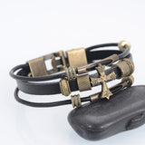 European Punk Style Genuine leather Braided Bracelet Vintage Religious Cross Charm Bracelets Wristband Men Wrap Bracelet Jewelry