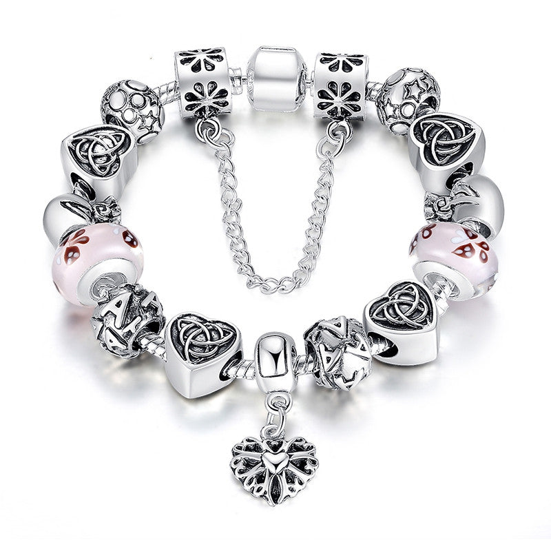 European Style Charm Bracelet For Women With Heart Letter Beads Pink Murao Glass Beads