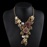 European Vintage Gold plated Rose Rhinestone Necklaces & Pendants Link Accessories Choker Maxi Necklace Women Statement Jewelry