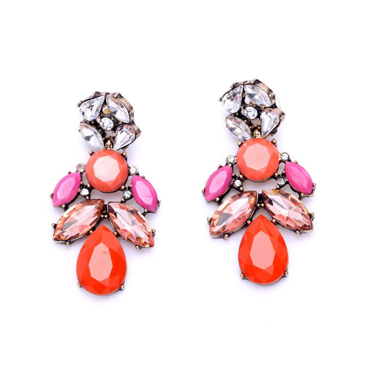 European Pop Multicolor Droplets Cluster Earrings Women Statement Jewelry
