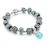 European Style Authentic Tibetan Silver Blue Crystal Charm Braceletas for Women Original DIY Jewelry Christmas Gift