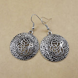 Exotic Round Drop Vintage Dangle earrings Antique Silver fashion Jewelry Bijouterie