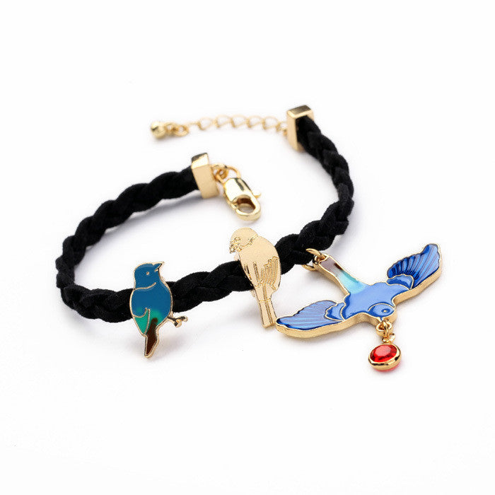 Exquisite Cute Blue Enamel Bird Rope Charm Bracelet Fashion Pulseras Mujer for Women's Christmas Gifts