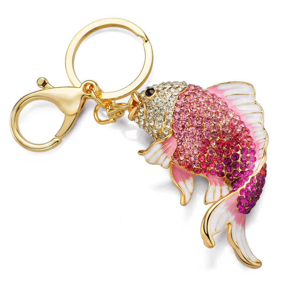 Exquisite Enamel Crystal Fish Key Chains Holder Goldfish Purse Bag Buckle HandBag Pendant For Car Keyrings KeyChains