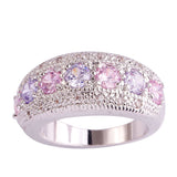 Exquisite Women Jewelry Round Cut Pink & White Sapphire Band Silver Band Ring 