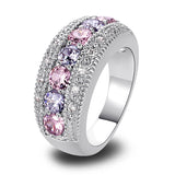 Exquisite Women Jewelry Round Cut Pink & White Sapphire Band Silver Band Ring 