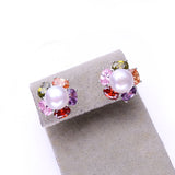 Sapphire jewelry Pearl earrings, Pearl with 925 Sterling Silver earrings,Multicolored gems charms earrings ruby jewelry