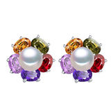 Sapphire jewelry Pearl earrings, Pearl with 925 Sterling Silver earrings,Multicolored gems charms earrings ruby jewelry