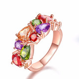 Brand Colorful Cubic Zircon Engagement Ring Hypoallergenic Copper Rose Gold Plated Wedding Rings for Women 