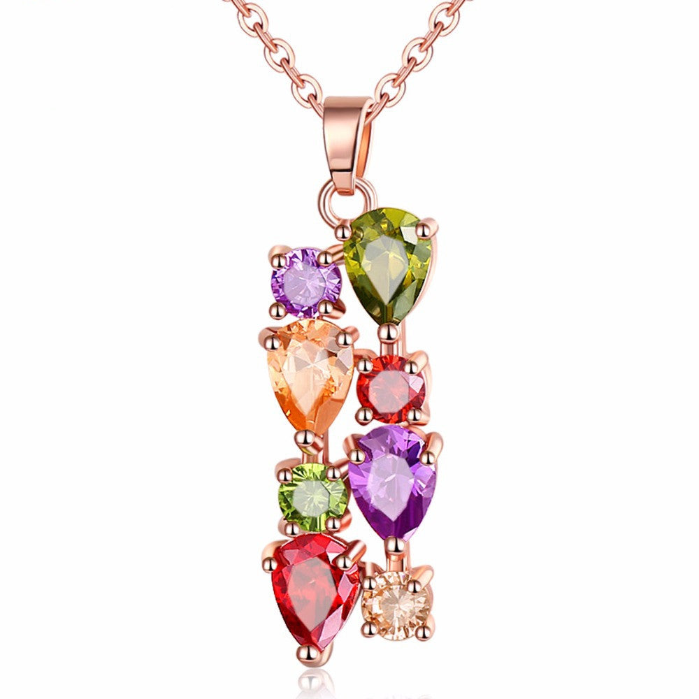 Fashion Colorful Zircon Necklace for Women Wedding Flower Pendant Necklace Rose Gold Plated Bridal Jewelry
