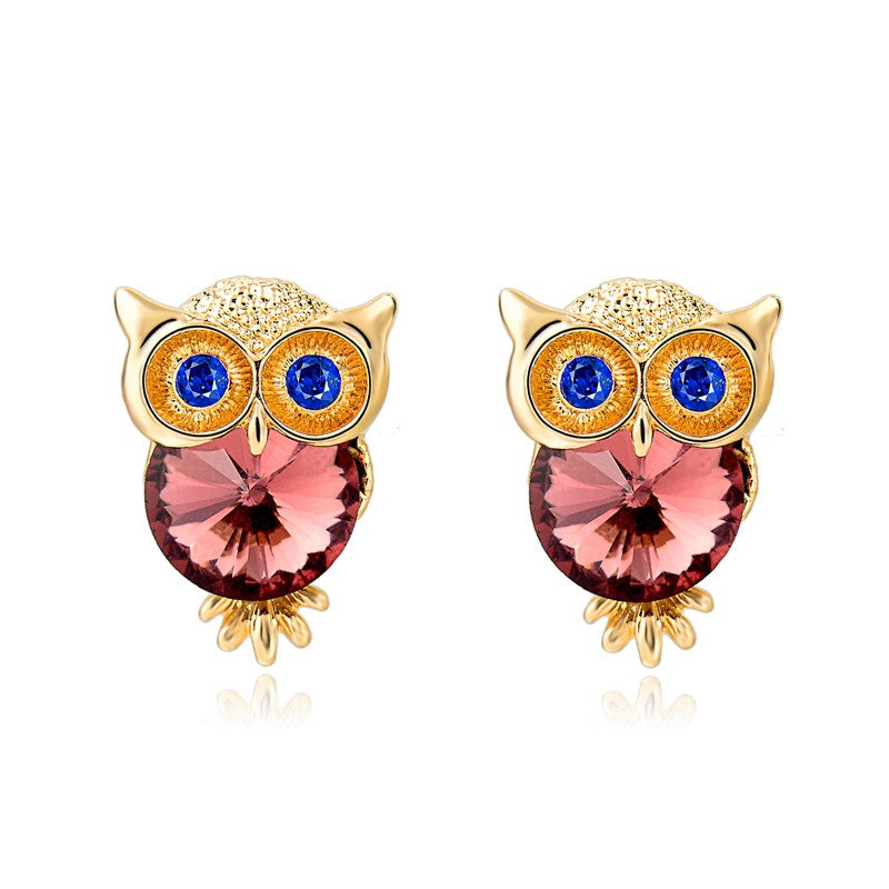 Famous Brand Jewelry Crystal Owl Stud Earrings For Women Vintage Gold Plated Animal Statement Earrings