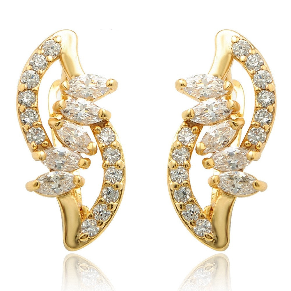 Elegant Fashion Brand Jewelry Gold Plated White Cubic Zircon Glittering Hoop Earrings for Women with Gift