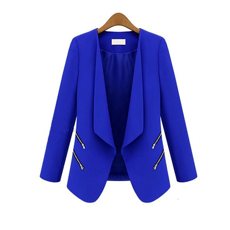 Fashion Women's Slim Leisure Suit Jacket Zipper Long Sleeve Solid Thin Coat for Spring Autumn