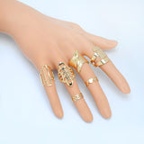 Fashion 6 pcs/set Geometric Leaf Open Rings Set Boho Hollow Flower Party Index Mid Finger Rings for Women Aneis Bijoux Jewelry