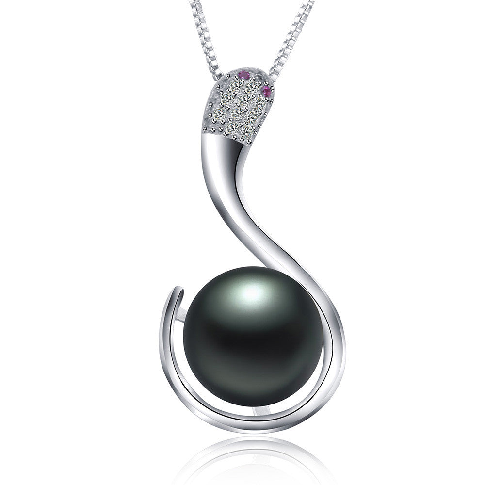 Fashion 925 sterling silver jewelry hot selling 10-11m freshwater pearl pendant necklace for women platinum plated jewelry snake