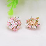 Fashion Brand Jewelry Bohemian Pink Clay&Rhinestone Flower Ear Stud Earrings For Women Summer Style Gold Filled Crystal Earrings