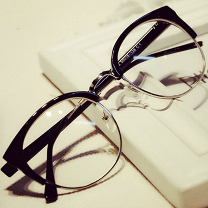 Fashion Cat Eye Half Metal Frame Glasses For Women/Men Retro Vintage Unisex Glasses Big Frame Slim Face Eyewear Glasses