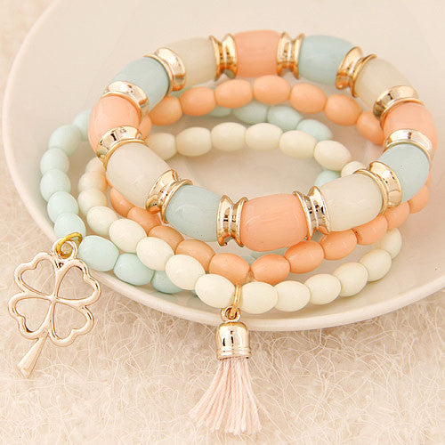 Fashion Charm Bracelets & Bangles Pulseras Mujer Clover Resin Beaded Multilayer Bracelets for Women Girl Pulseira Bijoux