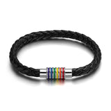 Fashion Charm Leather Bracelet Bangle For Men Women Stainless Steel Magnet Clasp Rainbow Jewerly