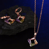 Fashion Colorful Jewelry Sets CZ Diamond Gold Rose Plated Necklace&Earrings Hypoallergenic Copper Sets for Women Party 