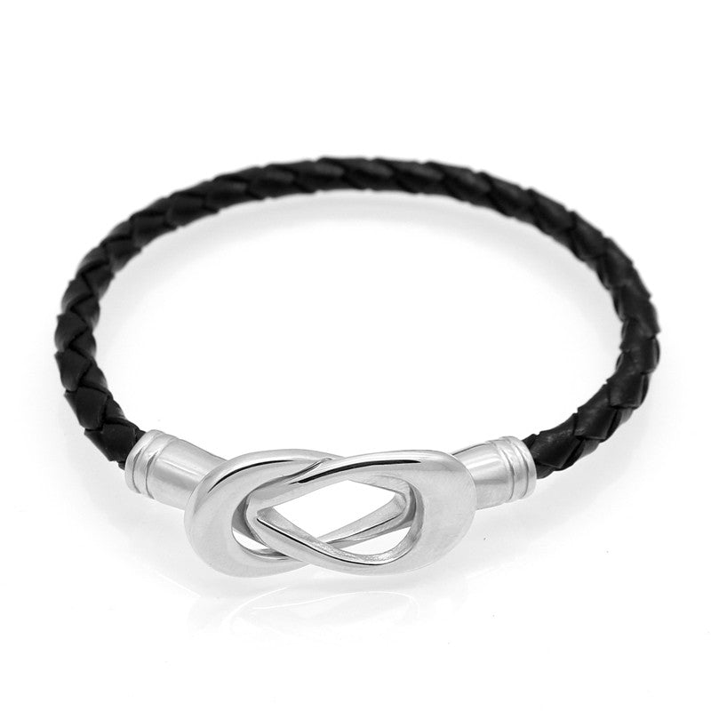 Fashion Cross Clasped Love Infinity Genuine Leather Bracelets Bangles Black Weave Braided Leather Jewelry Women Charm Bracelet